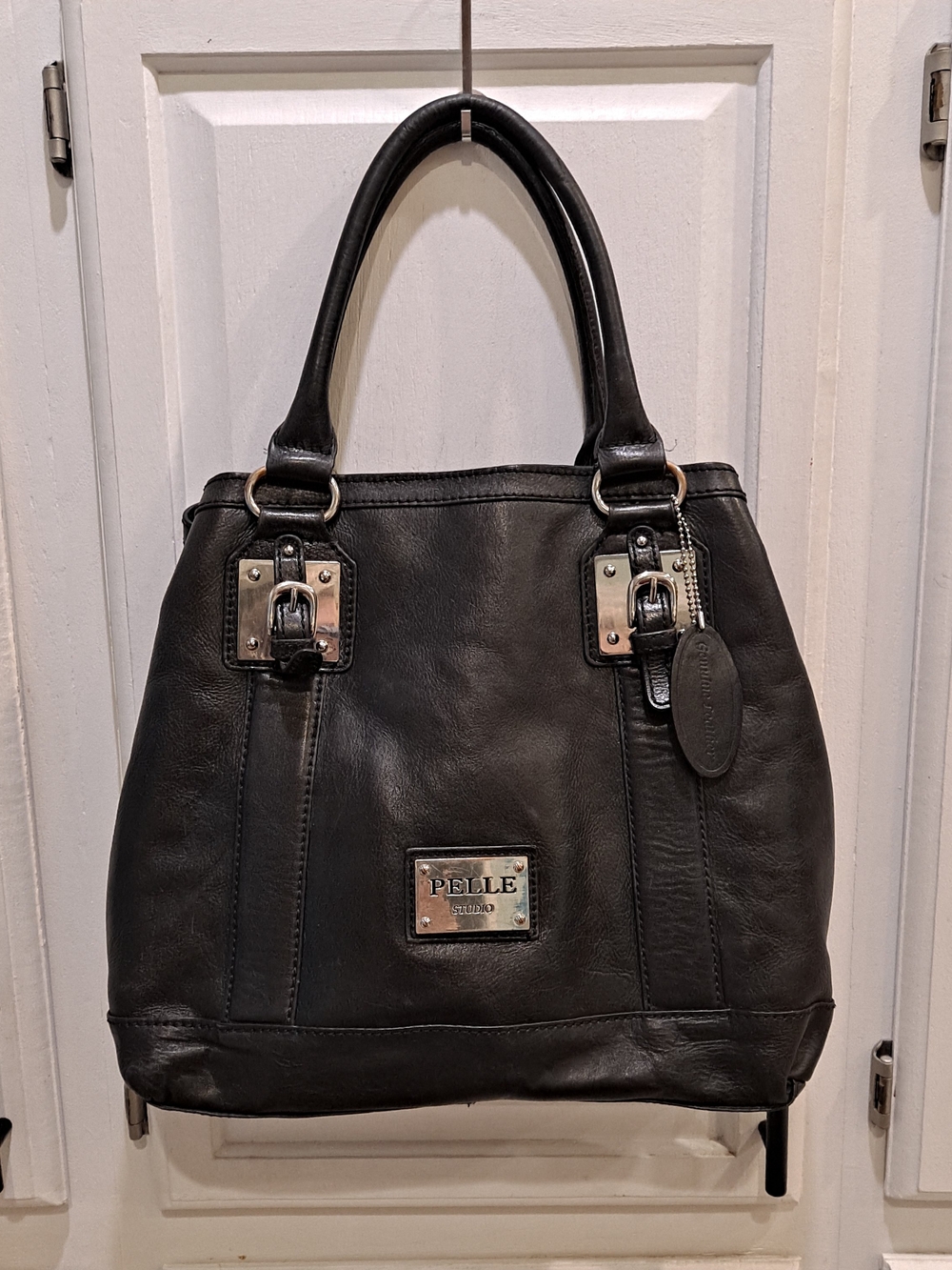Pelle Studio Vintage Y2k Black Wilsons Leather Tote Utilitarian Edgy Rugged Bag